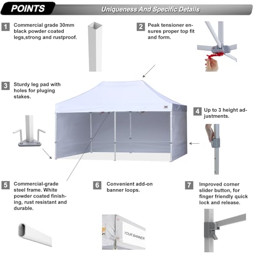 ABCCANOPY 10x20 Commercial Series Easy Pop-Up Canopy, White