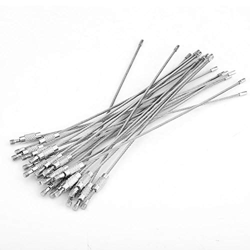 Walfront 20Pcs Porte-clés en Fil, Anneau Porte Clé Câbles en Acier Inoxydable, Câbles de Boucle Anneaux avec Joints pour Randonnée Argent Cover