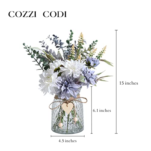 Cozzi Codi Fake Flowers Artificial Blue Flowers With Vase, Table Centerpieces For Dining Room, Silk Flower Arrangements For Home, Living Room Bathroom Plant Decor, Centerpiece Table Decorations #TOP3