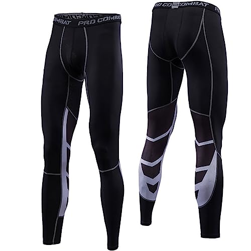 ETHKIA Compressie legging voor heren, coole sportbroek, hardloopbroek, Grijs, XXL