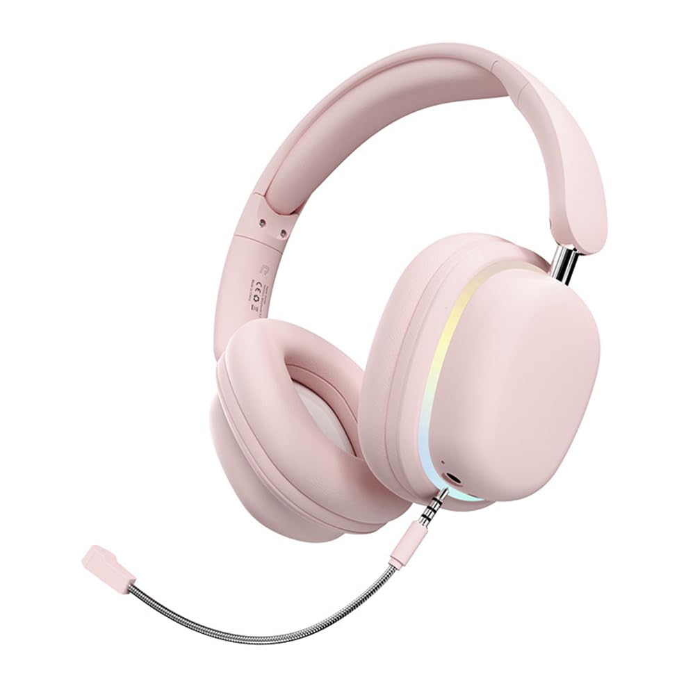 IHAO Auriculares Bluetooth RGB plegables con cancelación activa de ruido, micrófono desmontable, larga duración de reproducción, conexión de dispositivo doble, entrada AUX, almohadillas suaves para PC