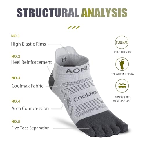 Image of AONIJIE Toe Socks for Men and Women High Performance Athletic Running Five Finger Ankle Socks