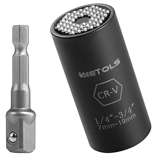 Wetols Universal Socket, Grip Socket Set Fits Standard 1/4'' - 3/4'' Metric 7mm-19mm, with Multi-Function Power Drill Adapter, Best Tool Gift for Men Father Dad Husband Boyfriend