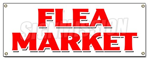FLEA Market Banner Sign Produce Clothes Discount Kitchen Fruit Tools