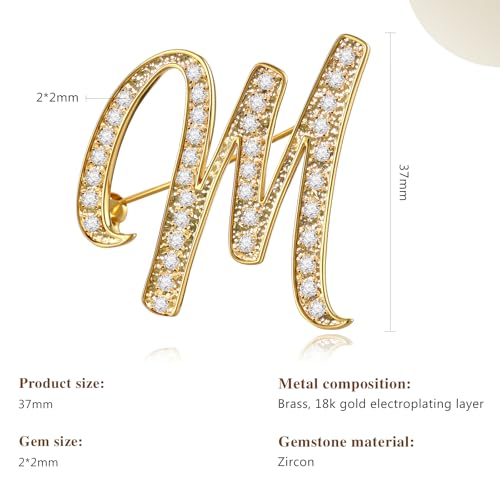Image of Cicy Bell A-Z Initial 26 Letter Brooch Pins 18k Gold Plated Cubic Zirconia Breastpin Name Personalized Gifts for Women Men
