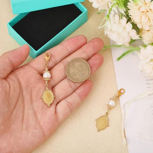 CHGCRAFT 2Pcs Wedding Bouquet Charm Ellipse Stainless Steel Gold Memorial Photo Pendant with Freshwater Pearl and Necklace Boxes for Wedding Bridal Shower Party Decor - Image 3