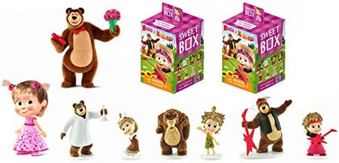Masha and the Bear 2psc Sweet Box 3D Toy  (1 Box = 1 Toy and Marmalade Package) Birthday Party Favor Topper  Holiday Children's Parties Surprise  Kids