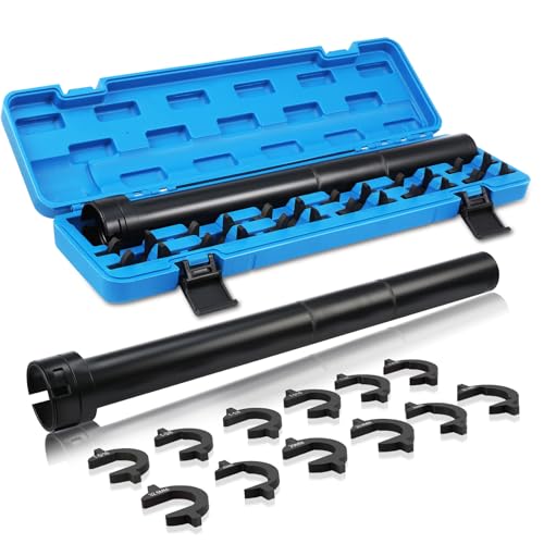 ISINSWIFT 13 Pcs Inner Tie Rod Removal Tool Kit Inner Tie Rod Tool for Removal and Installation Master Inner Tie Rod Tool Set with 12 Crowfoot Adapters 1/2 Inch Drive Tube and Tool Case