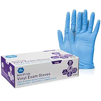 Med PRIDE NitriPride Nitrile-Vinyl Blend Exam Gloves, Large 100 - Powder Free, Latex Free & Rubber Free - Single Use Non-Sterile Protective Gloves for Medical Use, Cooking, Cleaning & More