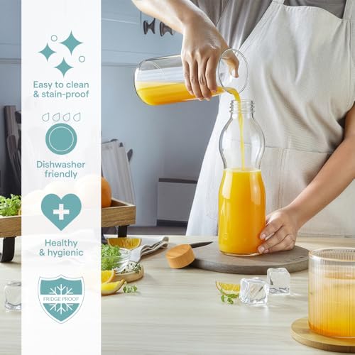 Image of Borosil 750ml Curve Bottle with Bamboo Lid | Borosilicate Glass Narrow Mouth Bottle for Fridge | Extreme Temperature Resistant For Hot & Cold Water, Milk, Lassi, Juice | Transparent