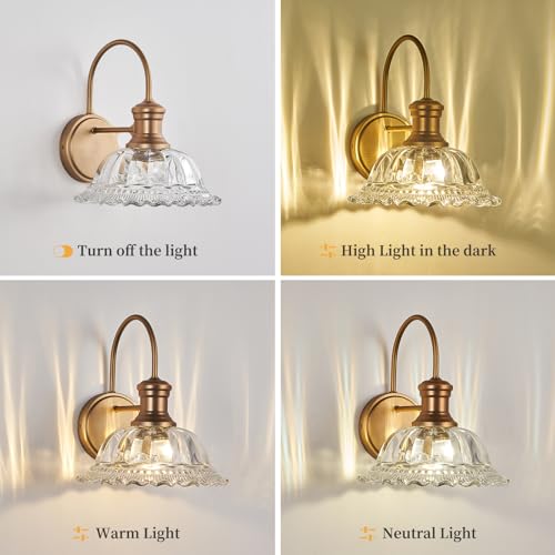 Image of HDDFL Wall Scones Matte Brass Wall Lighting Fixture Vintage Indoor Lamp for Bedroom Living Room Door Header 2 Pack
