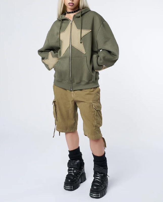ROAONOCOMO Women Y2K Zip Up Hoodie Star Printed Oversized Sweatshirts Fairy Grunge Graphic Hooded Jacket Harajuku Streetwear - Image 5