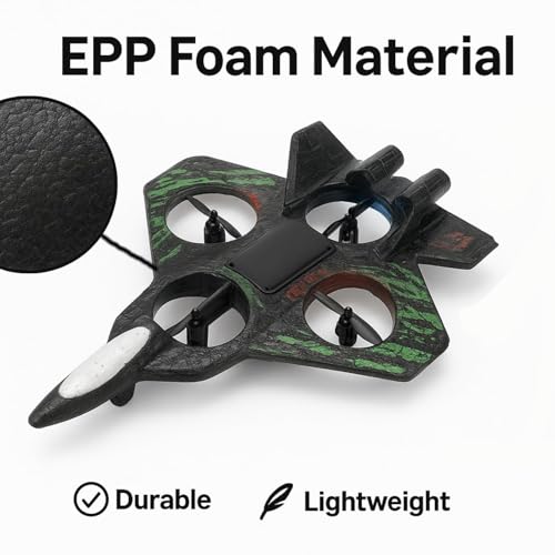 Image of LED Light RC Fighter Drone Toy with Remote Control, Rechargeable Flying Plane for Kids & Beginners, 4-Propeller Jet with Colour Lights