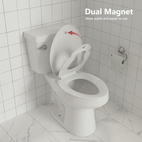 Toilet Seat Elongated,Toilet Seat with Toddler Seat Built in, Potty Training Toilet Seat Elongated Fits Both Adult and Child, with Soft Close,Easy Install and Clean - White