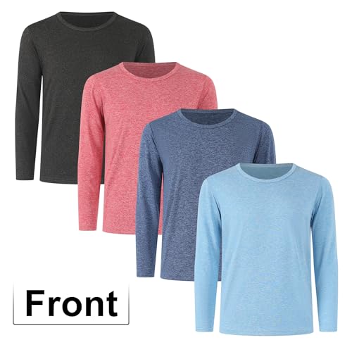 4 Pack Boys Athletic Quick Dry Long Sleeve Shirts Kids Active T-Shirt Sports Clothes for Kids 6-16Years2