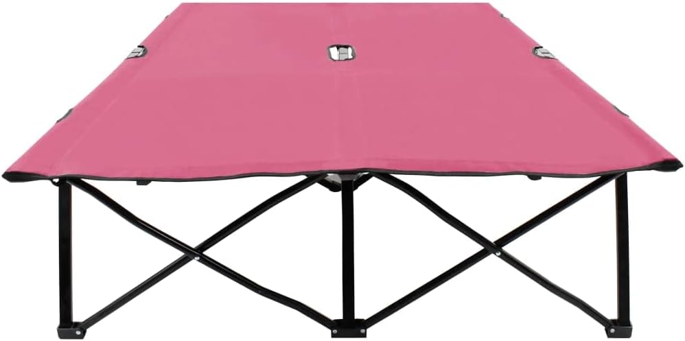 Outdoor Bed for Patio, Backyard, Garden, Outside Tanning Chairs,Beach Chair Lounge Chair with Steel Frame and Breathable Textile Fabric,Two Person Folding Sun Lounger Pink Steel