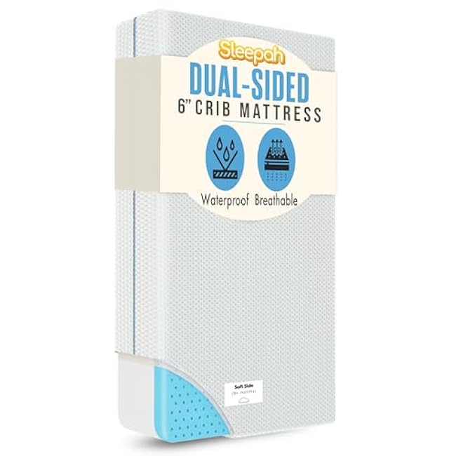 Sleepah 6 Crib & Toddler Bed Mattress Dual Sided (Firm & Plush) Cooling Memory Foam ¨C Waterproof Washable Breathable Soft Cotton Fabric ¨C CertiPUR Baby Mattresses - for Baby & Toddlers (Blue)