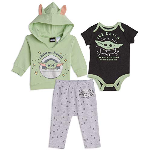 STAR WARS Mandalorian Baby Yoda Baby Boys 3 Piece Layette Set Grey/Green 24 Months