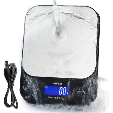 YONCON IPX7 Waterproof Food Scale Digital Weight Grams and Oz, 11lb/0.01oz High Precision Kitchen Scales Digital Weight for Cooking, Baking, USB Rechargeable, Stainless Steel Platform Best Gift Cover