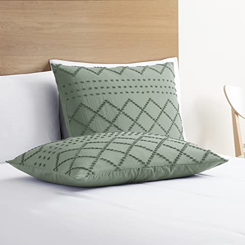 Image of Nestl Boho Bedding Sets & Collections - Boho Duvet Cover Twin, 2 Piece Twin Duvet Cover Set, Double Brushed Green Duvet Cover with Zipper Closure, 1 Duvet Set 68x90 inches and 1 Pillow Sham