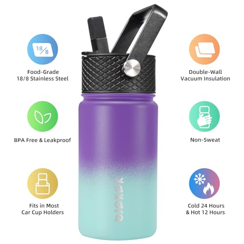 Image of BJPKPK Insulated Water Bottle, 15oz Stainless Steel with Straw Lid