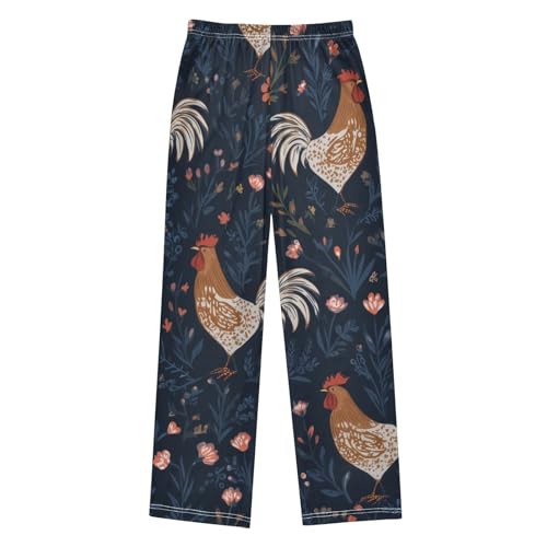 ZZXXB Retro Rooster Flowers Boys Long Pants Soft Trousers Elastic Waist Kids Lounge Bottoms with Pockets S-XL2