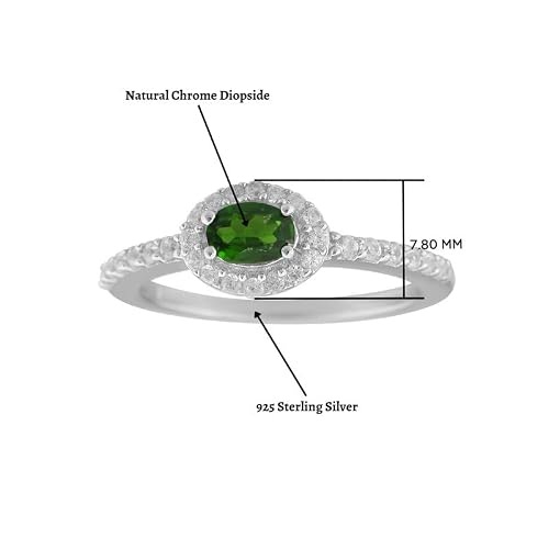 Anakha 925 Sterling Silver Natural Chrome Diopside Birthstone Gemstone Silver Jewelry Halo Style Engagement Ring Size Us-8 #TOP3