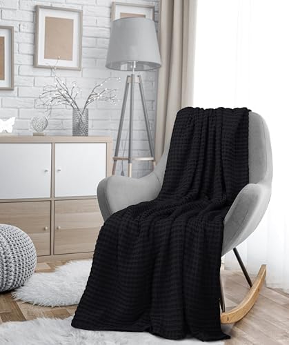 Image of Utopia Bedding 100% Cotton Waffle Weave Blanket Queen Size for Bed - Lightweight, Breathable Summer Blankets Soft and Cozy, Gifts for Women Home Room Decor (Black, 90x90 Inch)