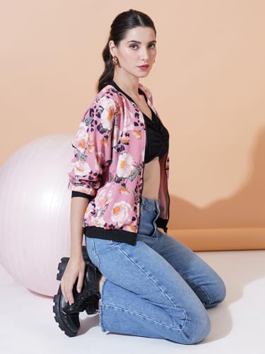 Image of 9 Impression Women's Printed Bomber Jackets | Full Zipper Regular Jacket | Casual Sweatshirt | Oversized Jackets for Women | Outdoor Office Wear Winter Jackets