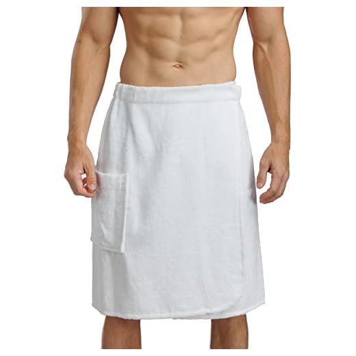 Fishers Finery Mens Premier Terry Wrap, Resort Spa Wrap with Pocket, White, One size fits most