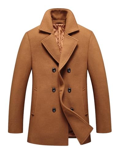 Image of FTCayanz Men's Winter Pea Coat Slim Fit Trench Coats Double Breasted Warm Wool Blend Overcoat