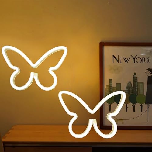Image of 2 Pcs Butterfly Neon Signs,USB or 3-AA Battery Powered Neon Light or Party, Birthday, Wedding, Bedroom Wall Bar, Bedroom, Indoor