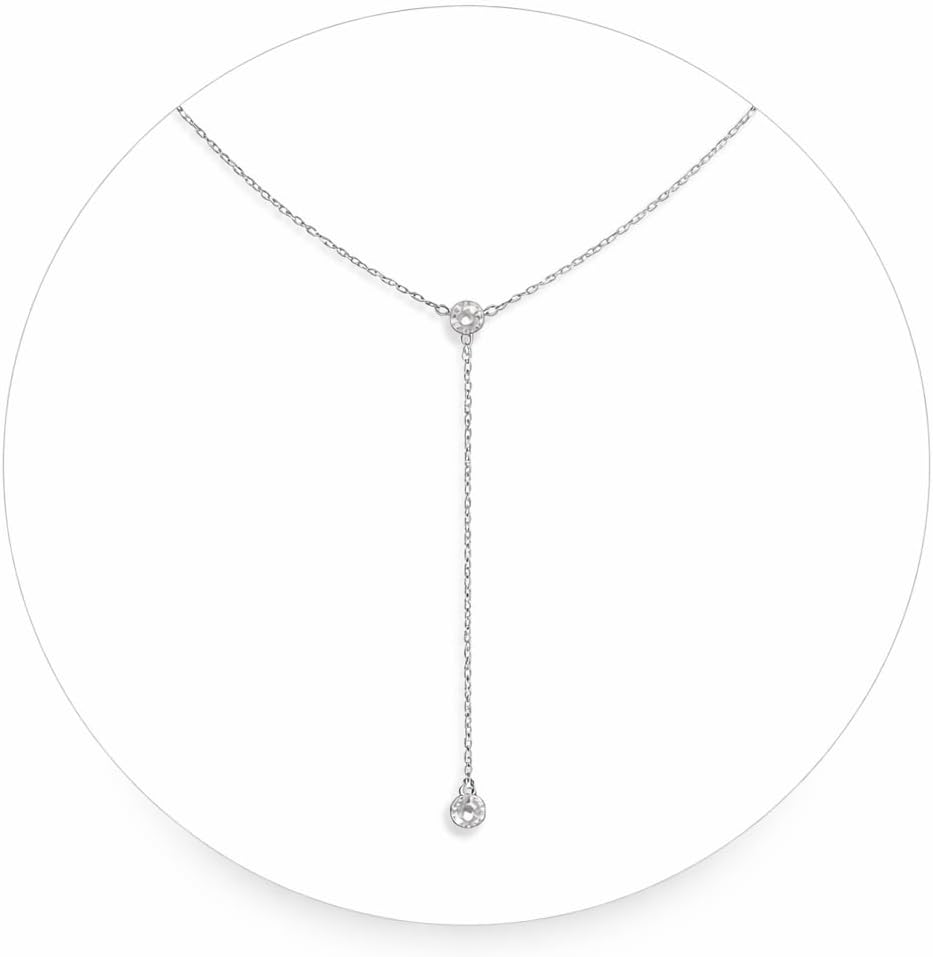 925 Sterling Silver Solitaire Cubic Zirconia Lariat Necklace for Women – 18K Gold Plated Dainty Minimalist Jewelry – Gift for Her – Eid Birthday Anniversary Mothers Day Gift