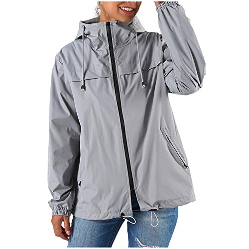 Women's Packable Rain Jacket Outdoor Waterproof Hooded Lightweight Classic Cycling Raincoat (Gray, M)