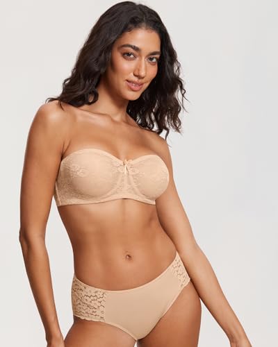 Image of DOBREVA Women's Strapless Lace Bras Unlined See-Through | Underwire, Floral Lace, Sexy, Sheer, Soft, Bow, Multiway, Comfort