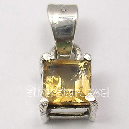 Citrine Prong Setting Pendant 0.6" 1.4 Grams Sterling Silver Stone Gift Cyber Sites2