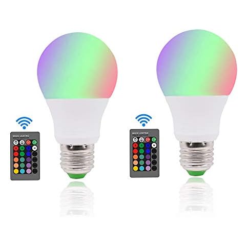 3W E27 LED Colour Changing Light Bulb, Edison Screw Dimmable 16 Coloured Bulbs with Remote Control, RGB Colours+ Cool White Mood Lights, 2 Pack Cover