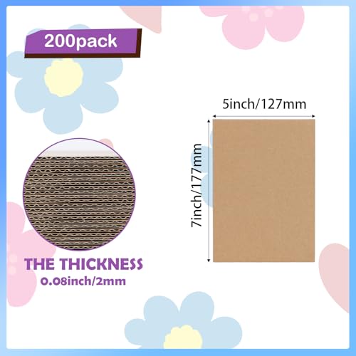 Image of RLAVBL 200 Pack 5x7 Corrugated Cardboard Sheets, Flat Cardboard Inserts for Shipping, Mailing, Packing, DIY Crafts