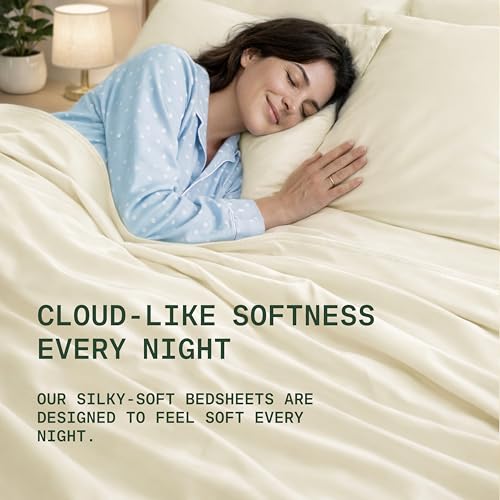 Image of TRUE BAMBOO Sheets Set King Size - Silky Soft Luxe 4 Piece Bed Sheets with Breathable & Moisture-Wicking Fabric - 16 inch Deep Pocket with Corner Straps