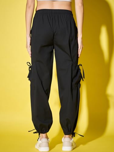 Image of DIMPY GARMENTS Solid Cotton Blend Women's Cargo Pants | Adjustable Tie-Side Cargo Pockets