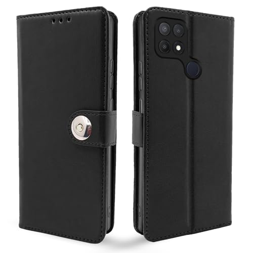 Image of Pikkme Oppo A15 / A15s Flip Cover Leather Finish | Inside TPU with Card Pockets | Wallet Stand and Shock Proof | Complete Protection Button Flip Case (Black)