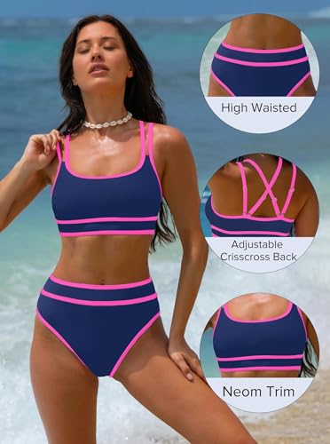 Image of popvil Women's High Waisted Bikini Sets 2026 Neon 2 Piece Swimsuit