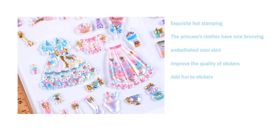 Image of 3D Puffy Princess Party Stickers Set for Kids - Dream Party Fairy Girl Stickers with Dresses & Accessories for Scrapbooking, Journals, School Projects & DIY Crafts