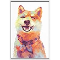 SIGNWIN Framed Canvas Wall Art Cute Nursery Happy Puppy in Yellow Orange Animals Wildlife Oil Painting Modern Art Contemporary Portrait Fun Pastel for Living Room, Bedroom, Office - 16