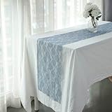 Efavormart 12'X108' Dusty Blue Vintage Rose Flower Lace Table Runner
