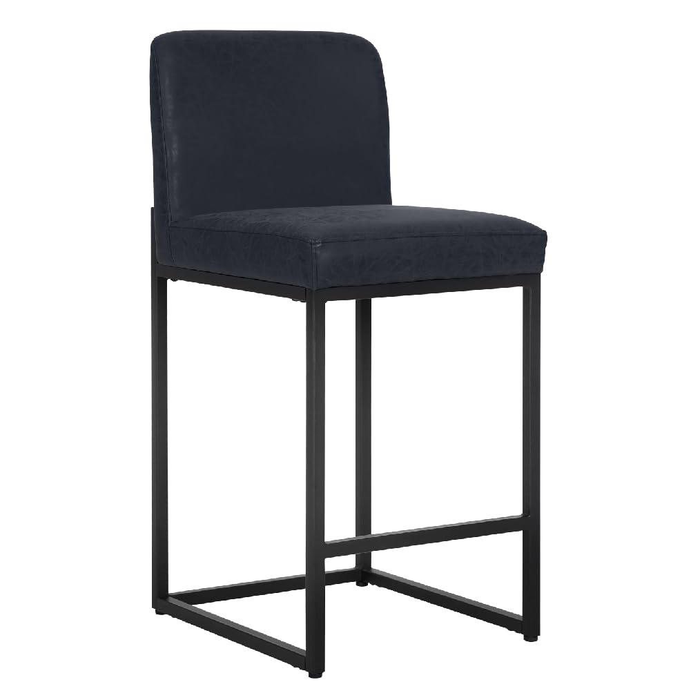 PHI VILLA Bar Stools - Counter Height Bar Stool Leather Kitchen Counter Barstools, Black Bar Stools with Back