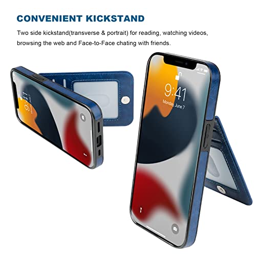 Image of KIHUWEY Compatible with iPhone 13 Pro Case Wallet with Credit Card Holder, Premium Leather Magnetic Clasp Kickstand Heavy Duty Protective Cover for iPhone 13 Pro 6.1 inch(Blue)