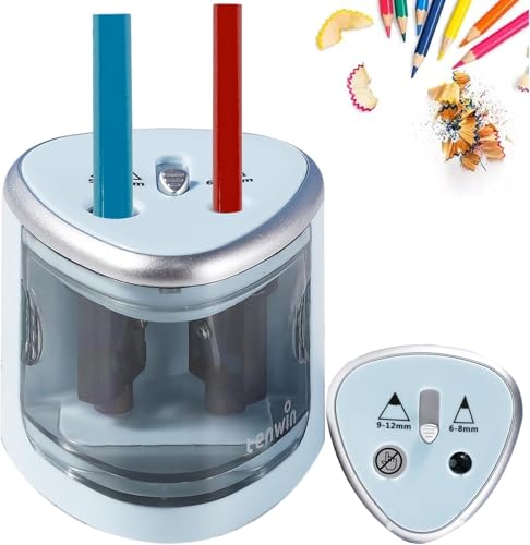 Sacapuntas Eléctrico, para Standard 6-8Mm/9-12Mm Pencils, hoja duradera para afilar rápidamente, sacapuntas eléctrico de doble agujero, para la Escuela, el Hogar, la Oficina, el Aula y más, azul
