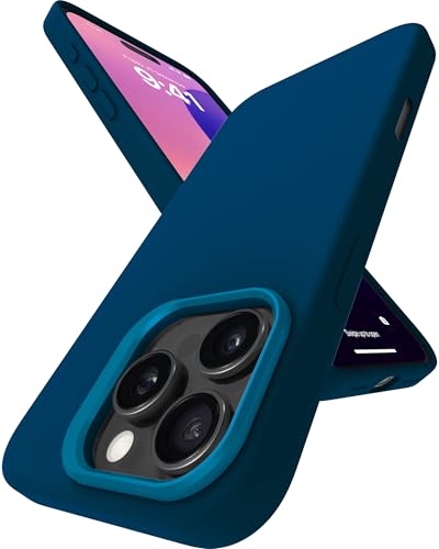 Image of eller sante Silicon Back Cover Case for iPhone 16 Pro Scratch Resistant TPU Shockproof 6ft Feet Drop Protection Support Mag-Safe Wireless Charging- Blue