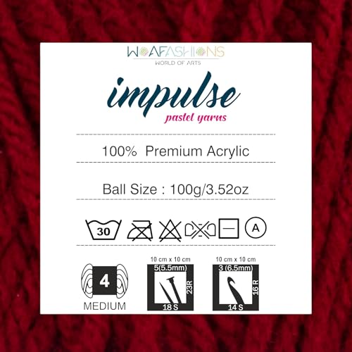 Image of WOAFashions Impulse Hand Knitting & Crochet Yarn, Premium Acrylic, 4 : Medium (Milano Red) (3x100gms / 3.5oz / 200mtr / 218yds)